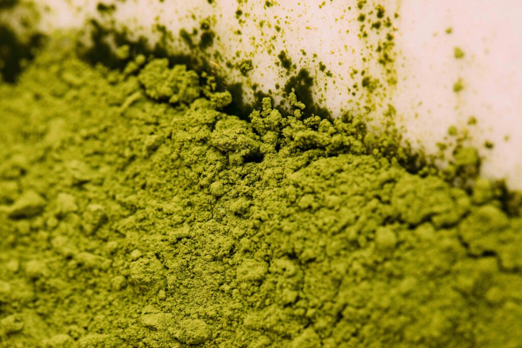 close up of green matcha powder