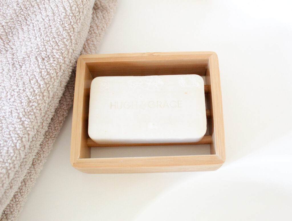 purifying cleansing bar in bamboo soap dish for face wash